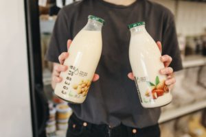 bottles with almond milk